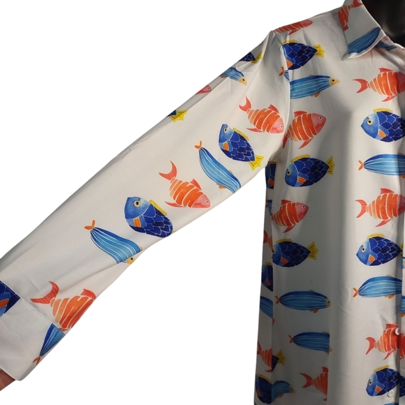 Aquatic Fashion Women's Multicolor Mini Shirt Dress Button Up Size Medium NWT - Picture 6 of 9